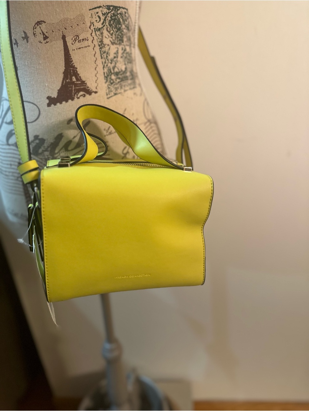 French Connection Neon Yellow Mini Crossbody Bag with Top Handle